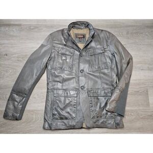 Danier Mens Size L Tall Genuine Leather Field Jacket Grey Quilted Thinsulate